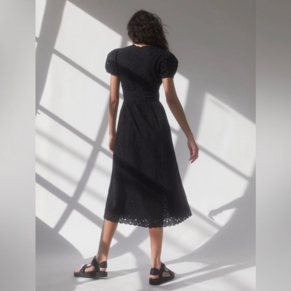 Atitzia Wilfred Jubilee Black Puff Sleeve Eyelet Button Down Midi Dress (Size 4) - Picture 5 of 7